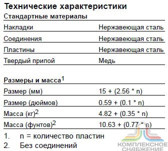 Технические характеристики и габаритные размеры паянного теплообменника Alfa Laval CB110 70M